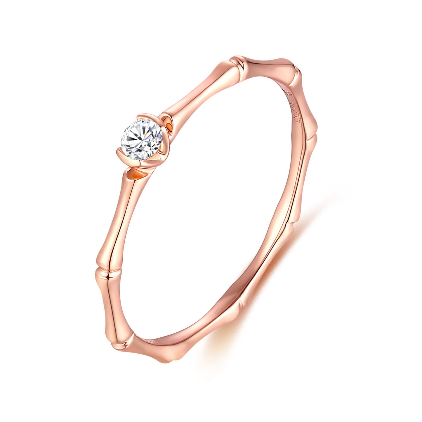 Bamboo Section18k Gold Inlaid Cultivated Diamond Ring Rose Gold Crushed Diamond Chinese Style k Gold Ring Irregular High Quality