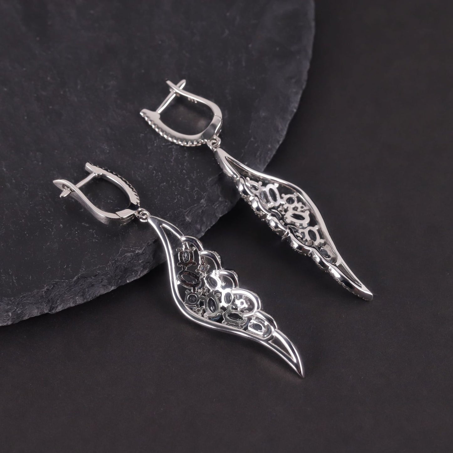 Angel's Wings Topaz Earrings s925Sterling Silver Inlaid Natural Garnet Green Chalcedony Wing Earrings Personality