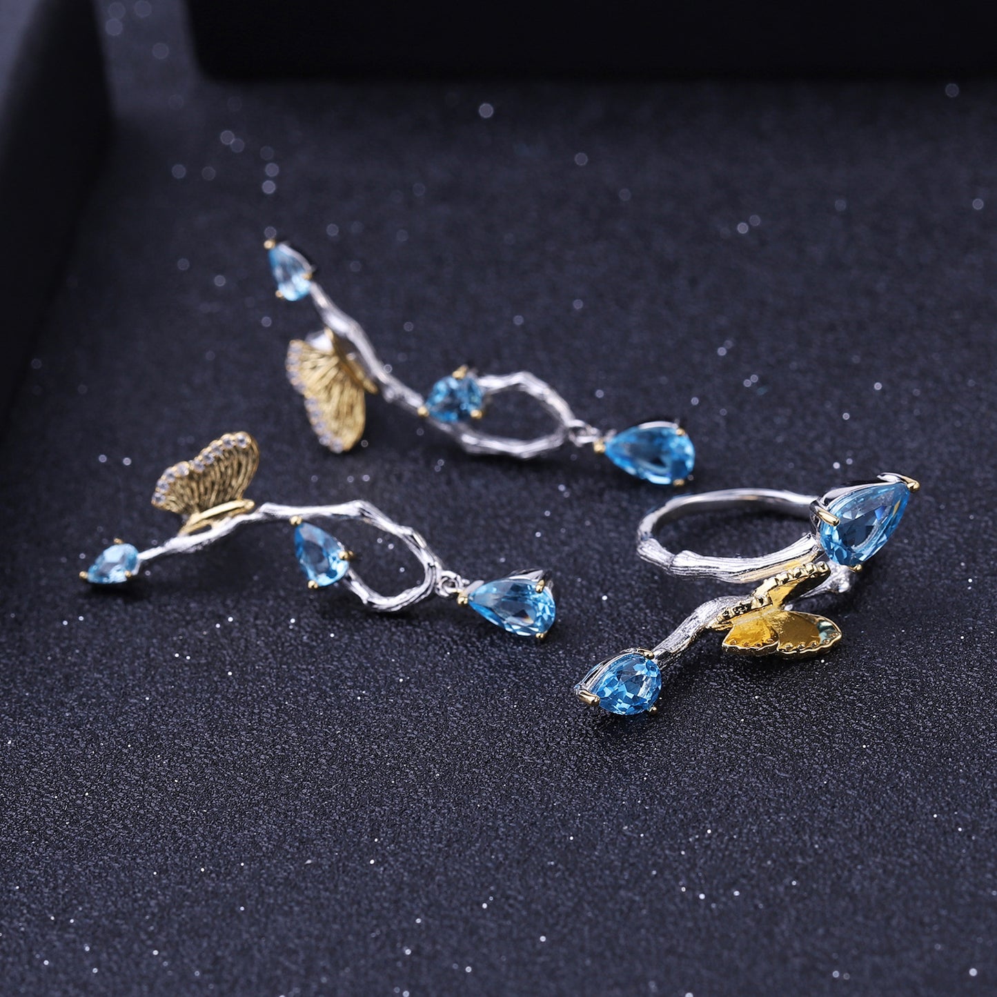 Secret Garden Designer Butterfly Earrings Natural Wind s925Sterling Silver Natural Topaz Earrings