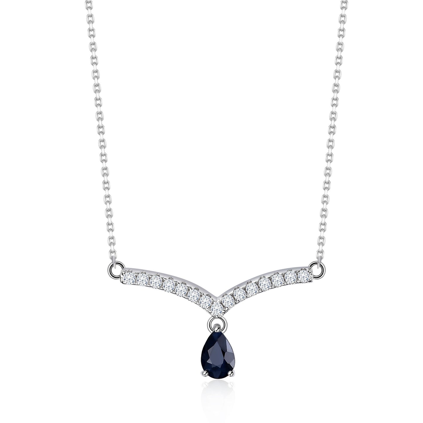 Light Luxury v Letter Shape Design Sense Gemstone Necklace s925Silver Inlaid Natural Gemstone Topaz Necklace Pendant