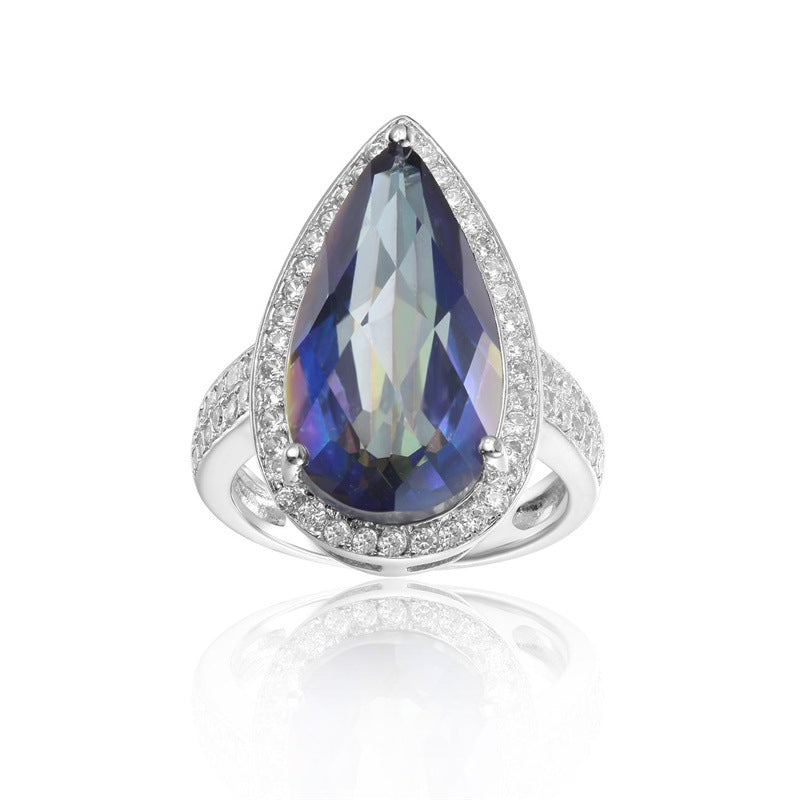 Luxurious and Sophisticated Colorful Gemstone Ring Fashionable and Unique Style s925Silver Inlaid Coated Crystal Ring