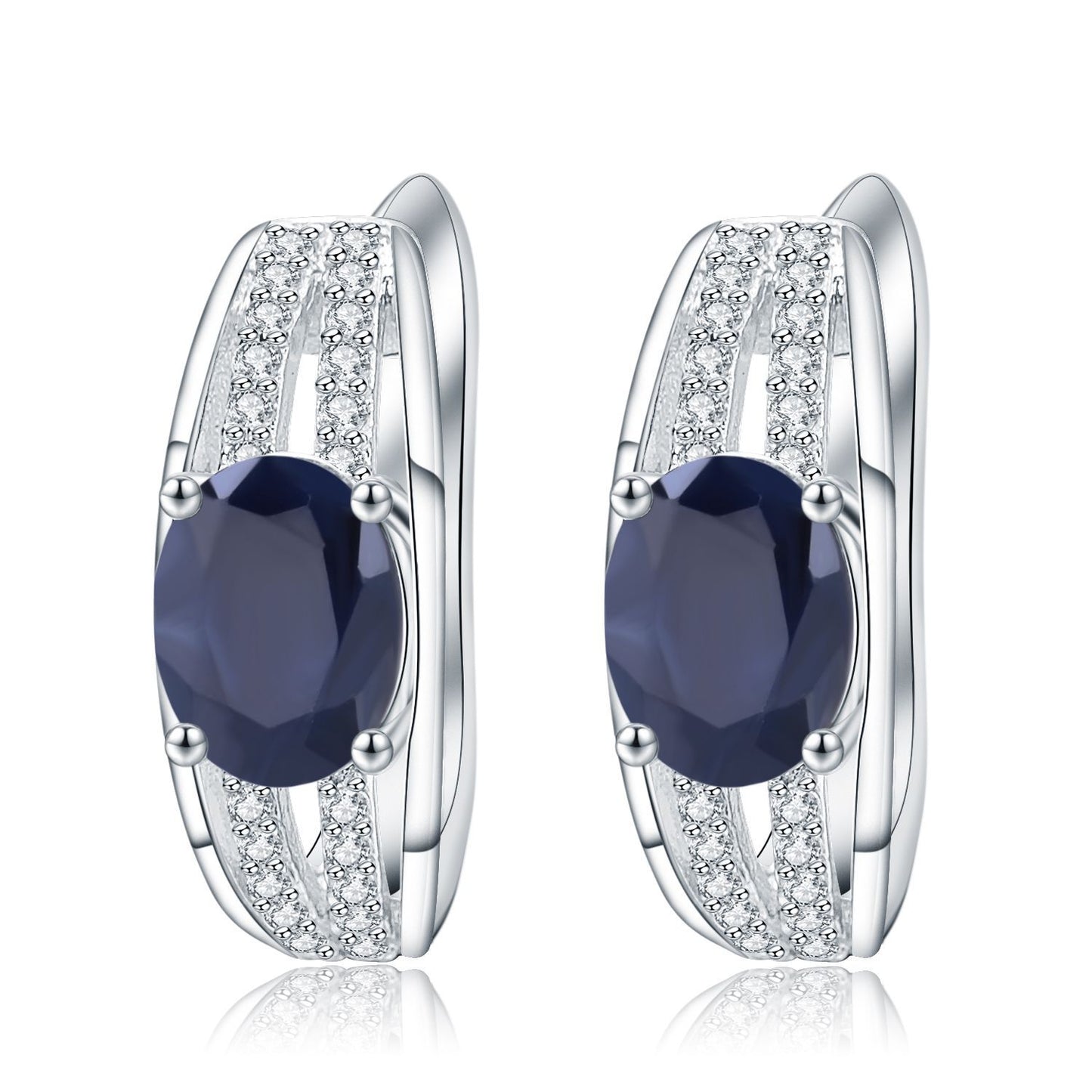 Classic Natural Topaz Earrings S925Wholesale Pure Silver Gold-Plated Natural Sapphire Stud Earrings