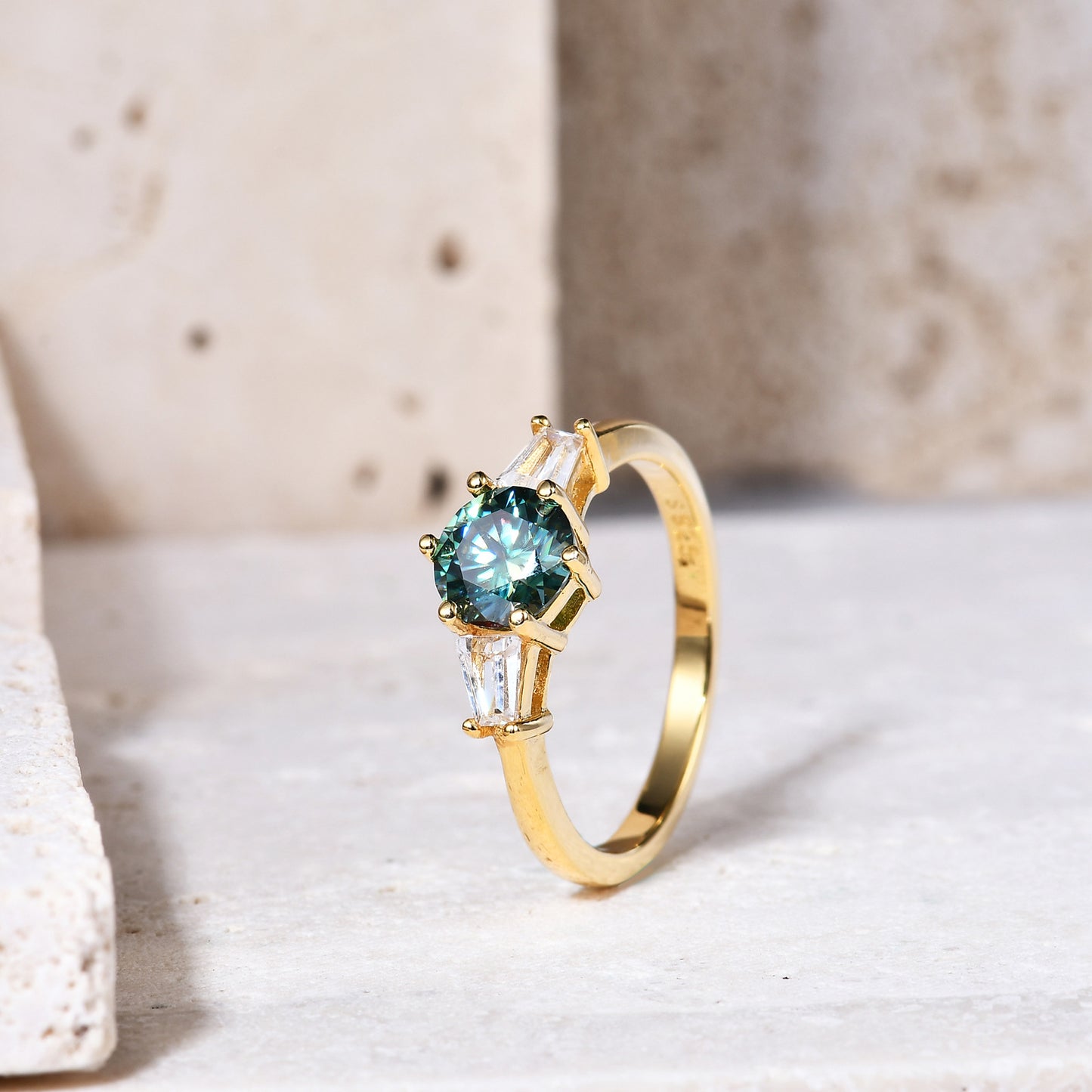 Green Moissanite Ring Set GRA Certificate s925Silver Gold Plated Ring with Pure Silver Inlay1Carat Gemstone Ring