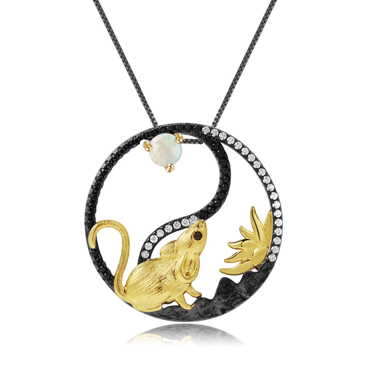Designer Chinese Style Element Pendant The Zodiac Series: Rat925Silver Natural Gemstone Necklace Pendant