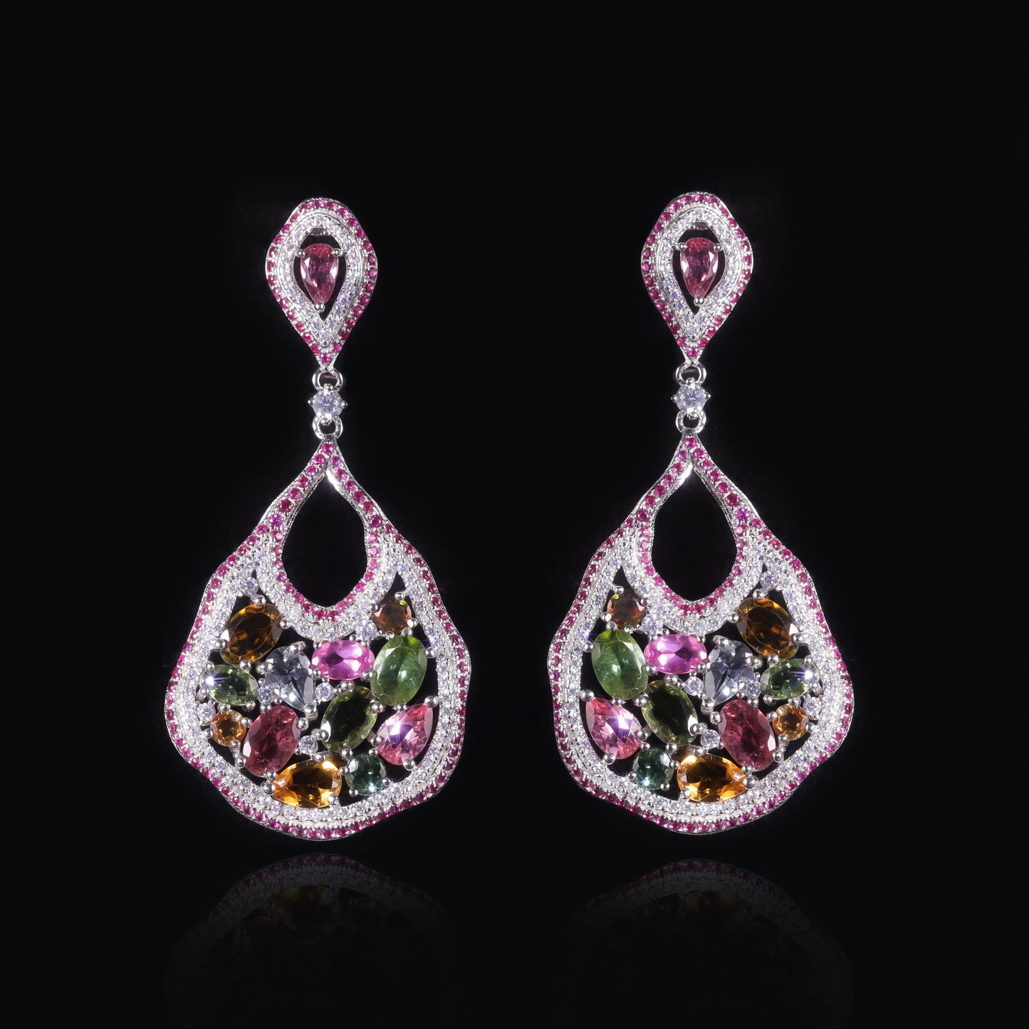 Natural Tourmaline Jewelry Set s925Sterling Silver Inlaid Gemstone Earrings Pendant Hot Sale New Product