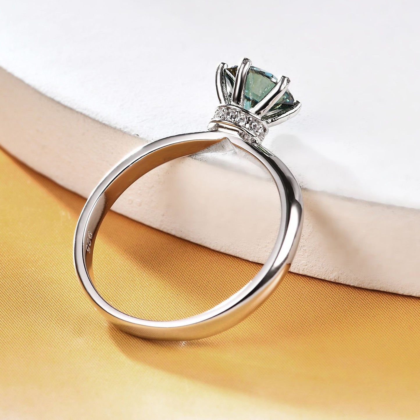 Green Moissanite1Carat Scarf Style Ring Set GRA Certificate Affordable luxury fashion s925Silver Gemstone Ring