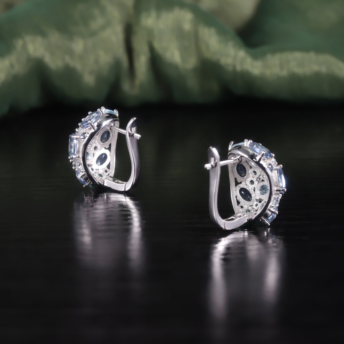 Special-interest design s925Sterling Silver Inlaid Natural Topaz Crystal Earrings British Buckle Women's Gemstone Earrings New