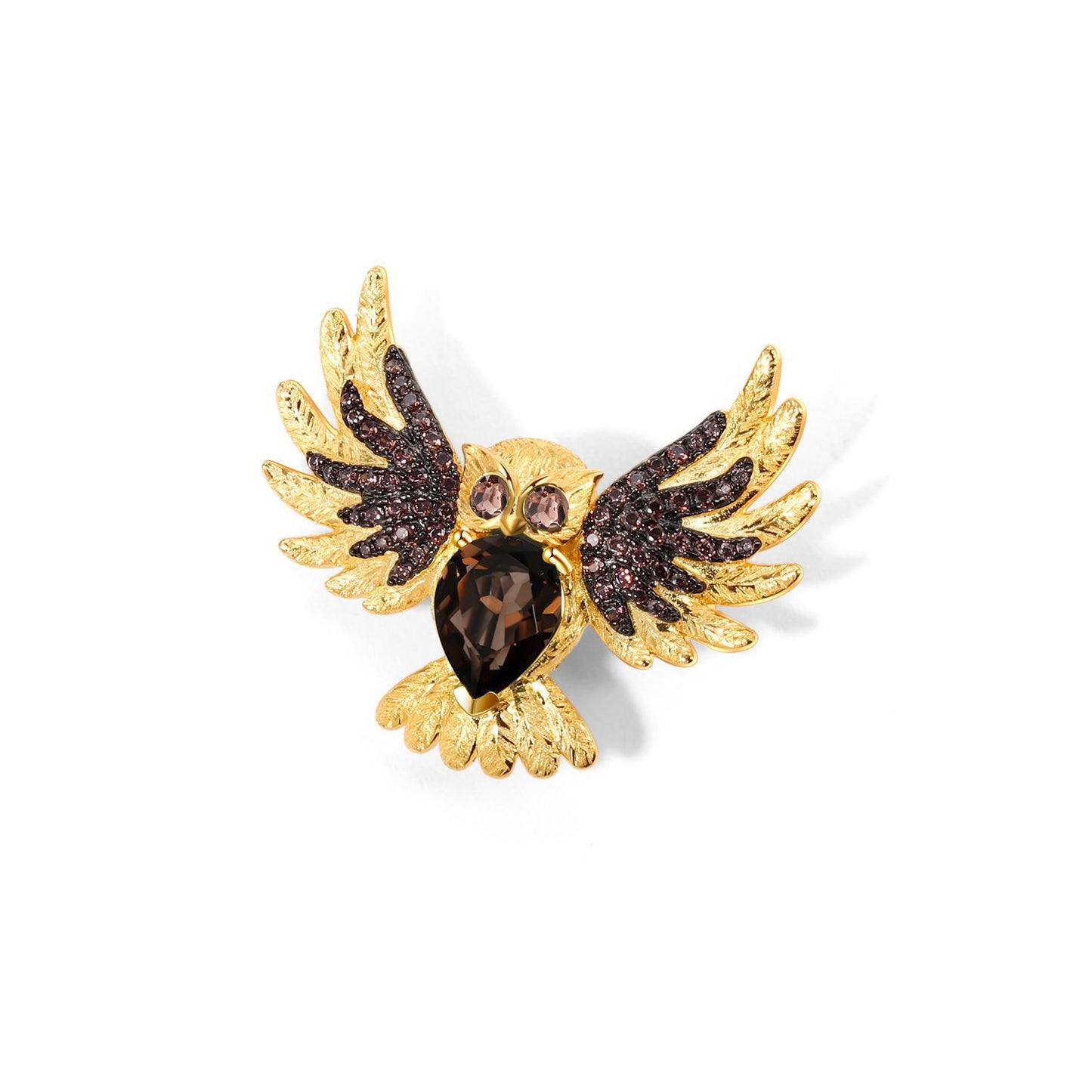 Designer Gemstone Brooch Pendant Owl Design with a Sense of Sophistication925Silver Natural Garnet Necklace Pendant