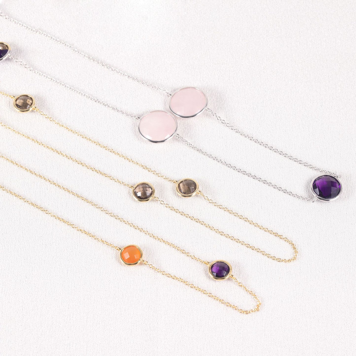 Fashion s925Silver Inlaid Natural Gemstone Sweater Chain Export Rainbow Color Mixed Gemstone Long Necklace French Style
