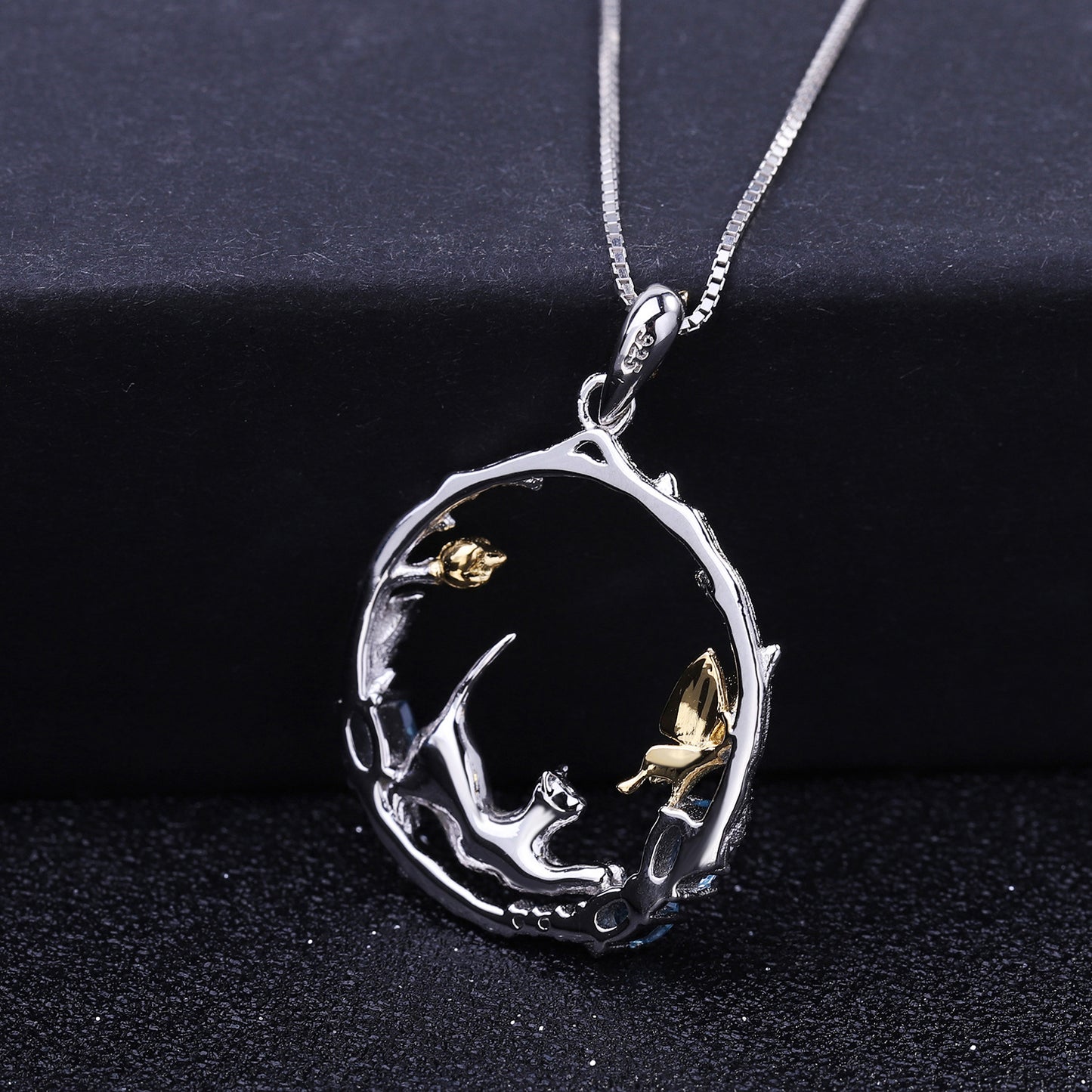 Designer Natural Gemstone Chinese Style Pendant Natural Wind Animal Design925Silver Topaz Necklace Pendant