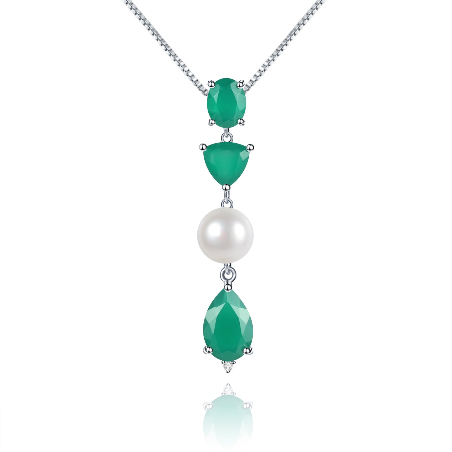 Luxurious and Unique Jewelry Natural Pearl Pendant Advanced Sense s925Silver Color Gemstone Green Agate Necklace Pendant
