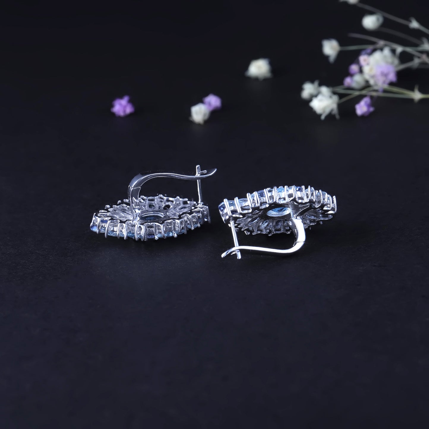Russian Luxurious Natural Gemstone Earrings Cluster Setting High-end Feel s925Sterling Silver Natural Topaz Earrings Designer