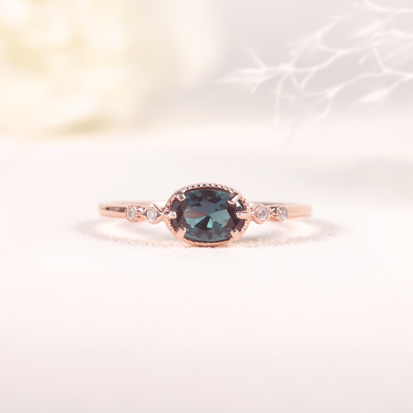 Minimalist Fresh Style Shifting Stone Ring s925Silver Inlaid Synthetic Alexandrite Gemstone Ring New Style