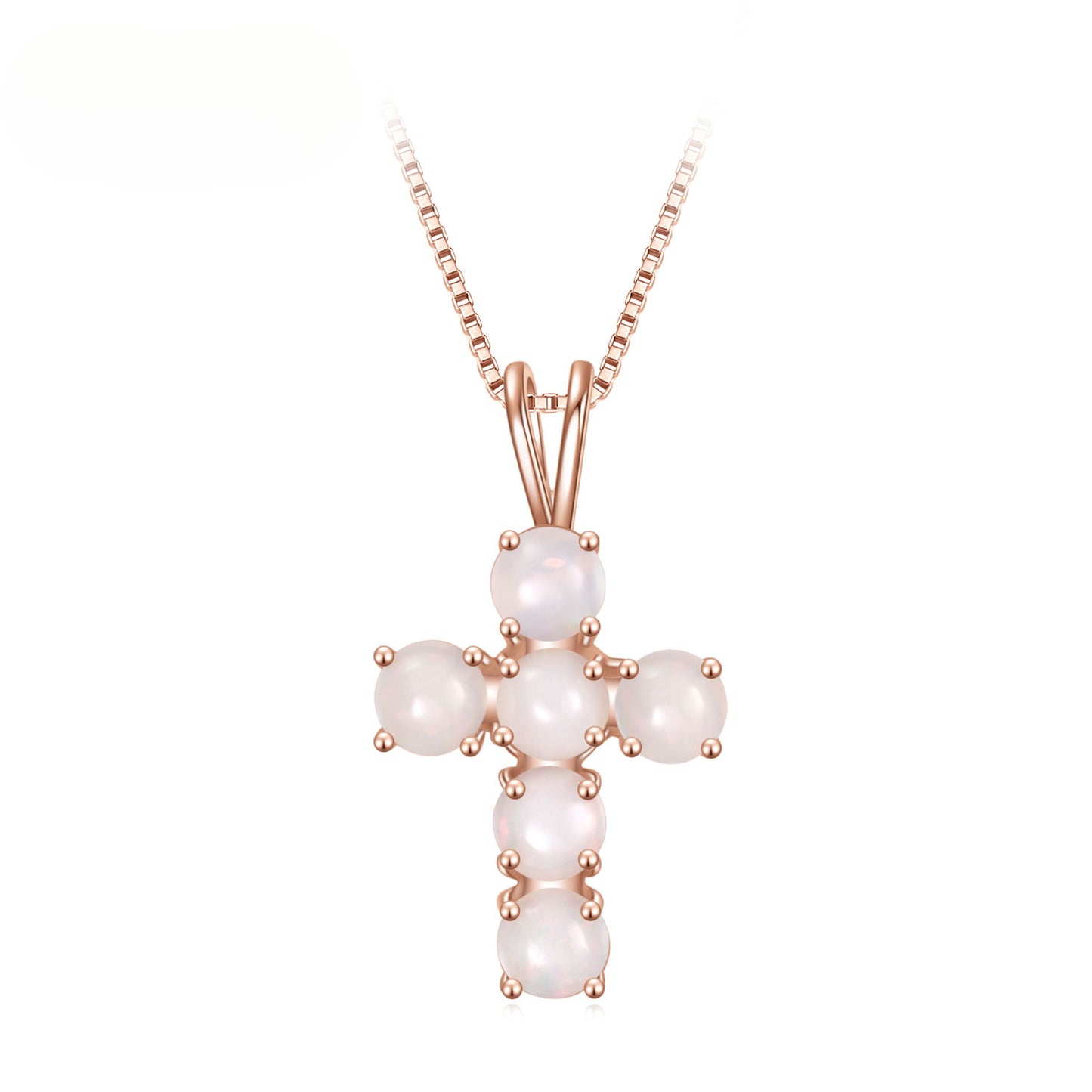 Natural Gemstone African Opal Necklace Pendant Cross s925Silver plating18k Rose Gold Inlaid Gemstone Pendant