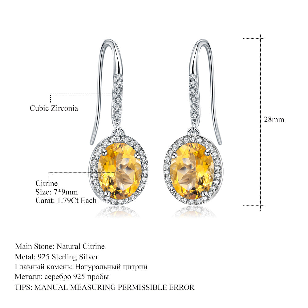 Natural Stone Women's Earrings Jewelry Vintage Personality s925Silver Inlaid Yellow Crystal Earrings Gemstone Drop Earrings