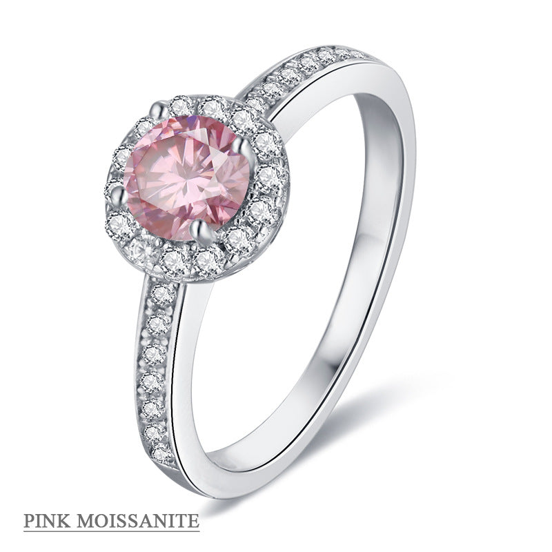 Popular Rings s925Sterling Silver Inlaid with Colorful Moissanite0.5Carat Round Wedding Ring