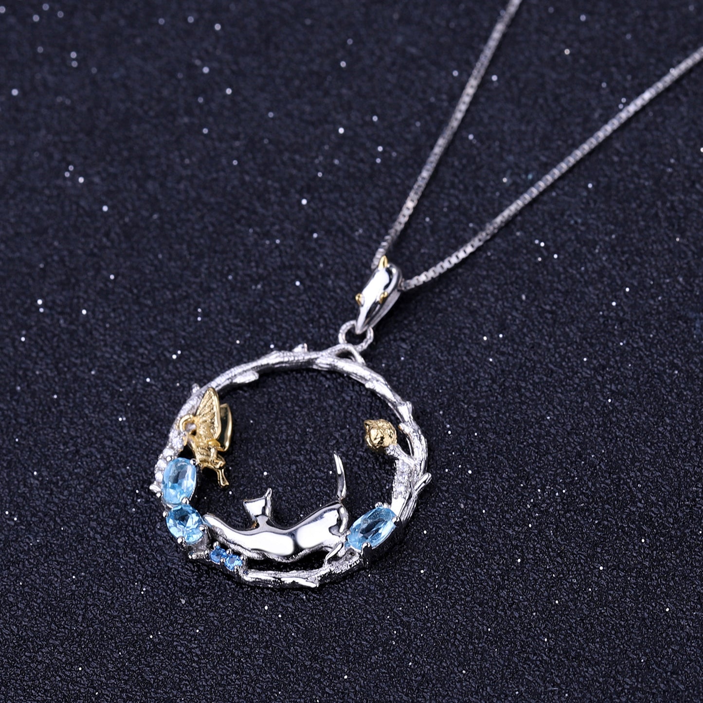 Designer Natural Gemstone Chinese Style Pendant Natural Wind Animal Design925Silver Topaz Necklace Pendant