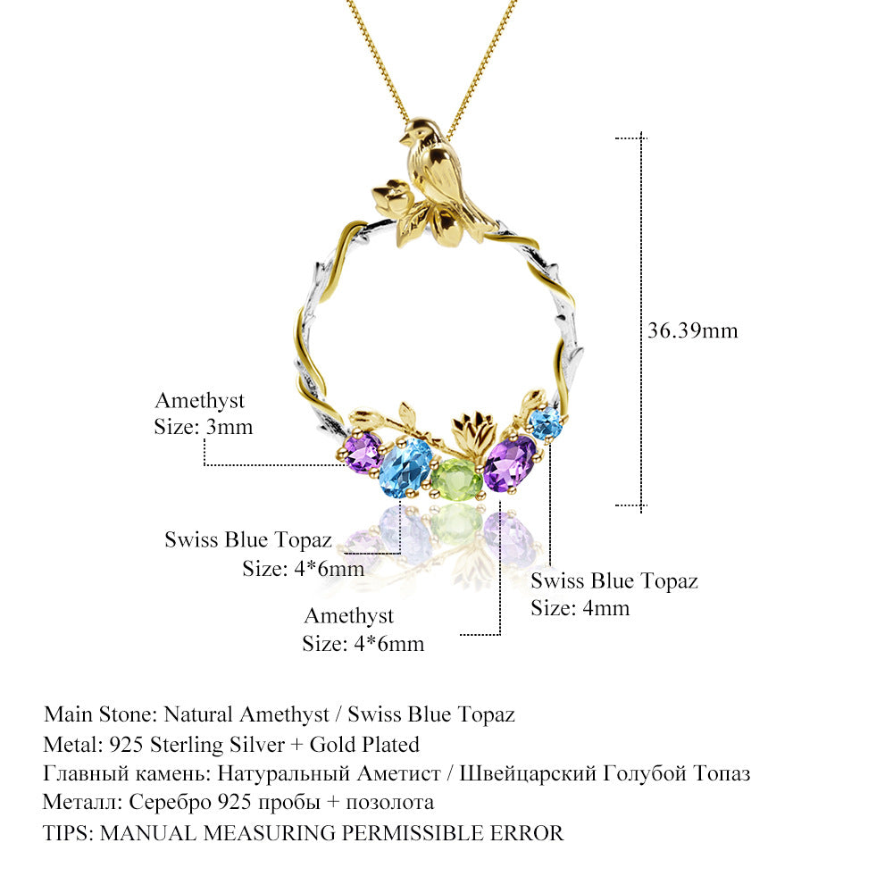 Secret Garden Designer High-End Natural Gemstone Pendant Chinese Style s925Silver Gemstone Necklace Pendant