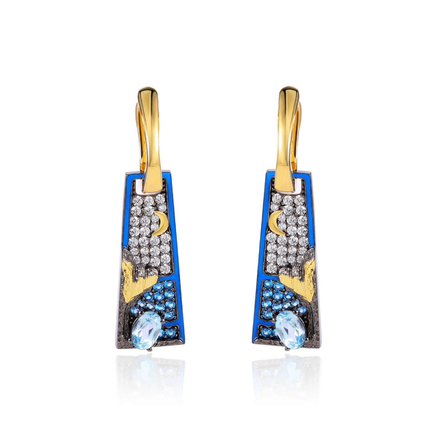 s925Sterling Silver Sapphire Natural Topaz Earrings Niche Square Drop Earrings Original Design Sense Gemstone Earrings for Women