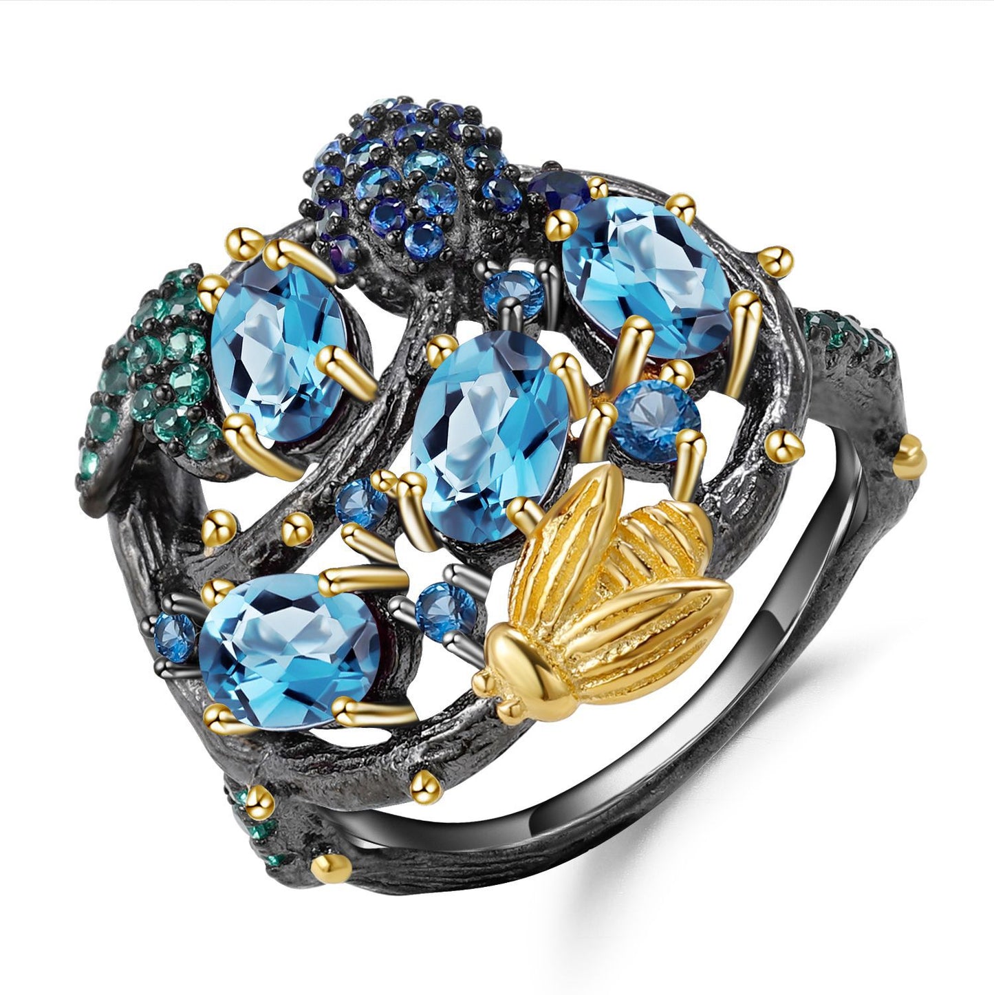 Secret Garden Designer Model Gemstone Ring Natural Wind Flower Design s925Sterling Silver Natural Rose Ring