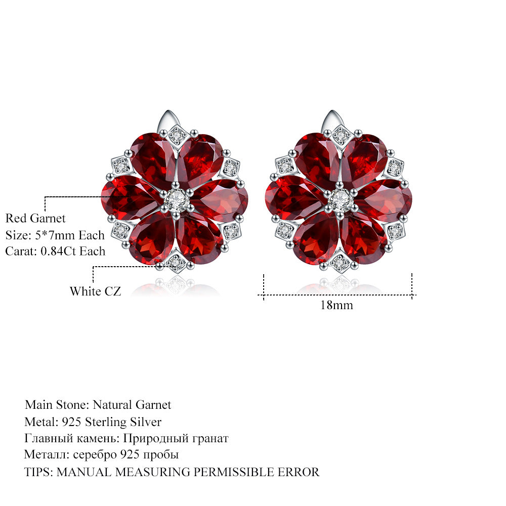 Luxury Jewelry Garnet Stud Earrings Fashion s925Silver Inlaid Natural Gemstone Earrings