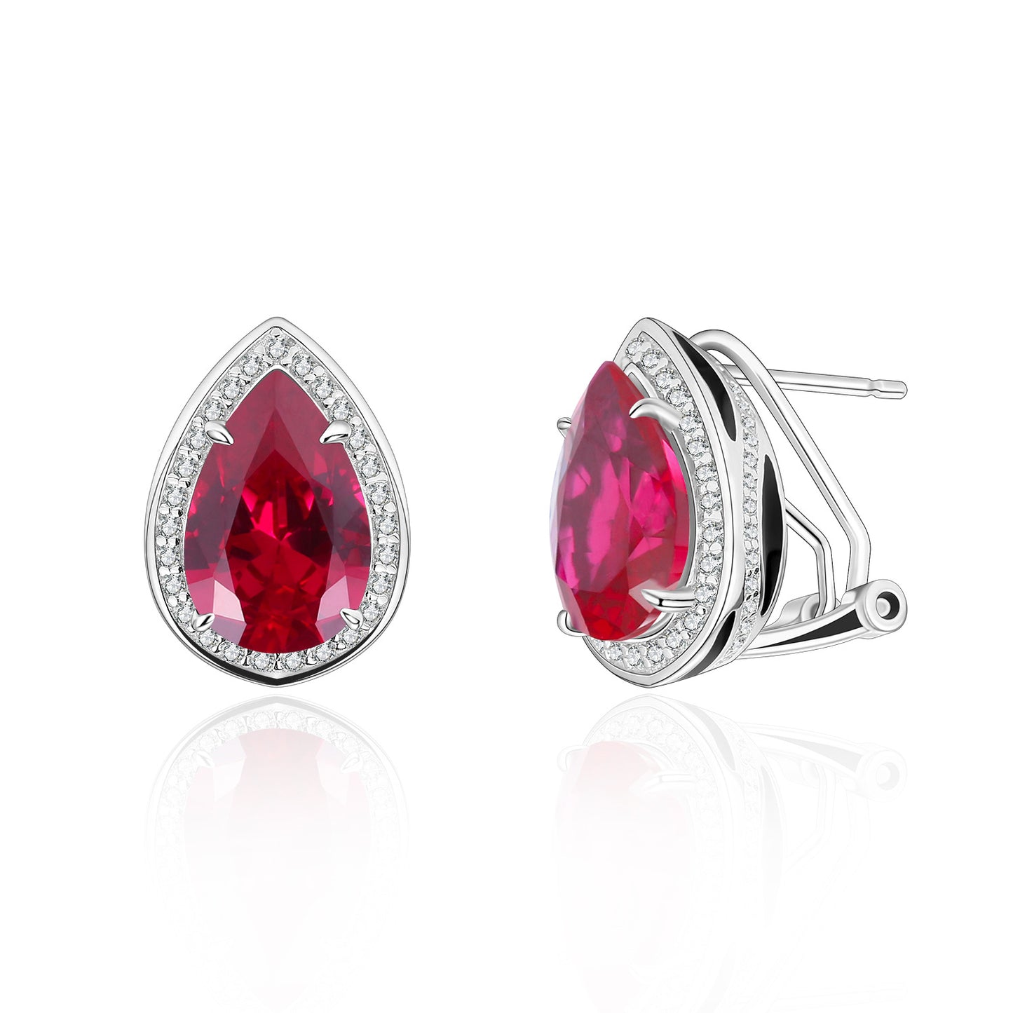 Luxurious and Exquisite Pear-Shaped Water Drop Crystal Earrings925Sterling Silver Inlaid Red and Blue Gemstone Stud Earrings Spring Summer New Style