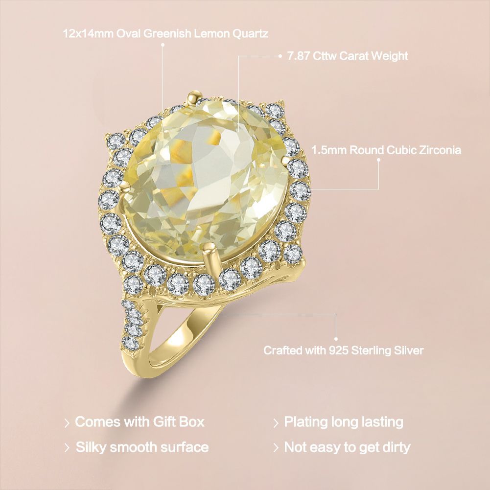 Fresh Green Gem Lemon Crystal Ring7.8Carat Amazon s925Sterling Silver Crystal Ring