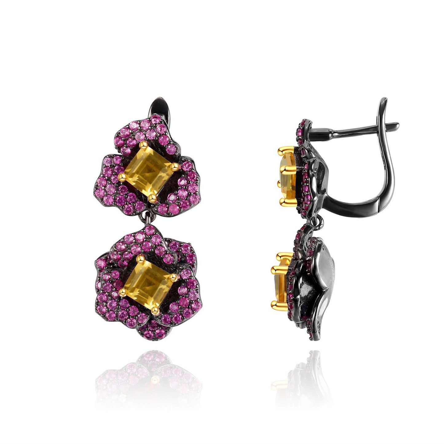 Designer Natural Gemstone Earrings Natural Style Floral Series Russian Luxury s925Silver Amethyst Earrings
