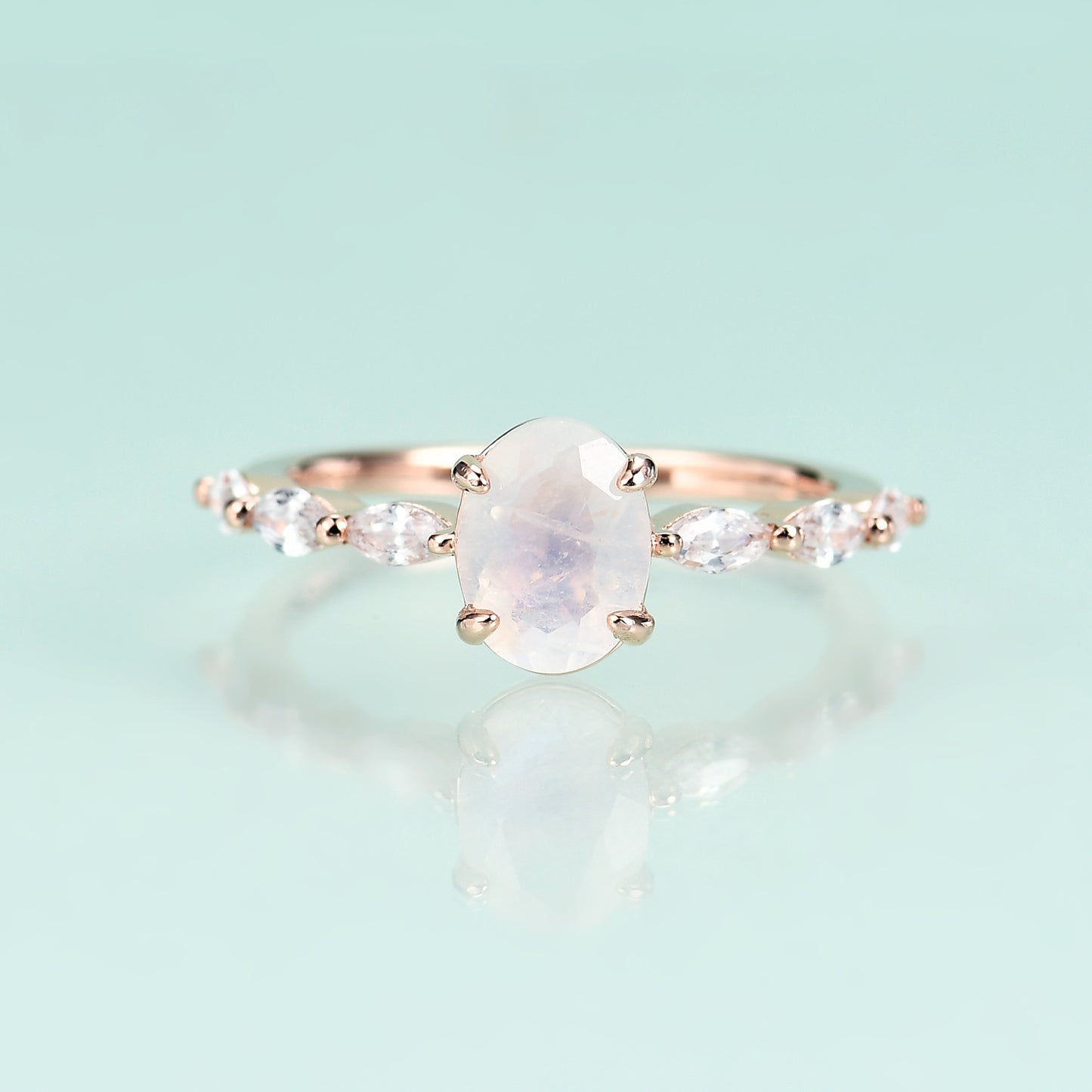 S925Sterling Silver Inlaid Natural Moonstone Ring Fashionable and Unique Classic Light Luxury Gemstone Rose Gold Ring