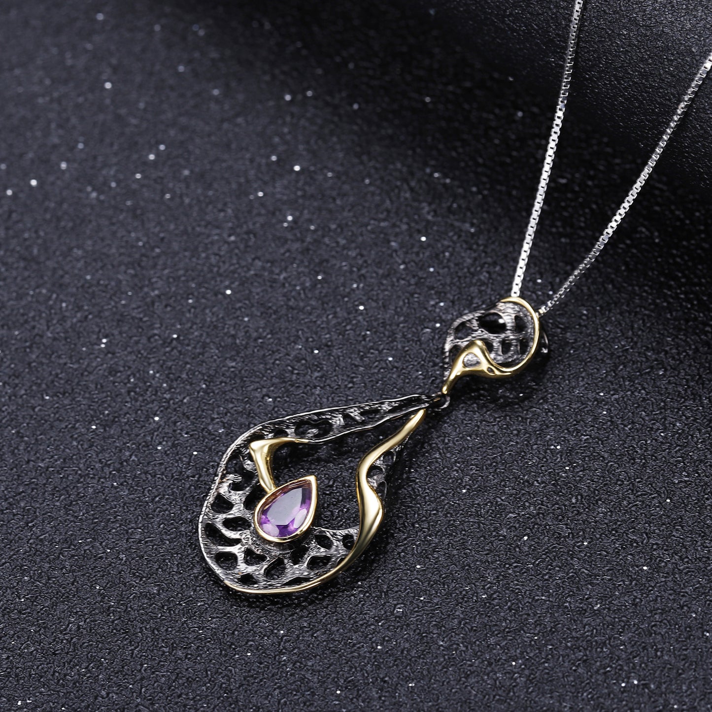 Italian Craft Designer Gemstone Pendant Retro High-End Sense925Silver Natural Amethyst Necklace Pendant