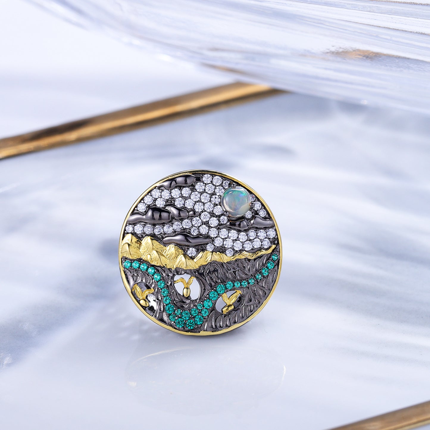 Opal Topaz Jewelry Ring for Women S925Sterling Silver Open Ring Elegant High-end Accessory