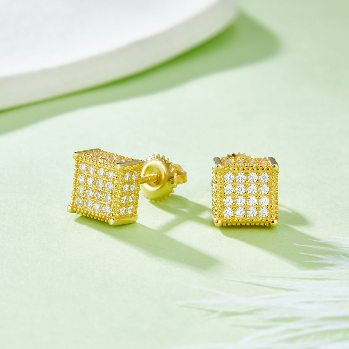 Unique Full Diamond Stud Earrings s925Silver Inlaid Moissanite Stud Earrings Unisex Fashion Export Square Stud Earrings Trendy