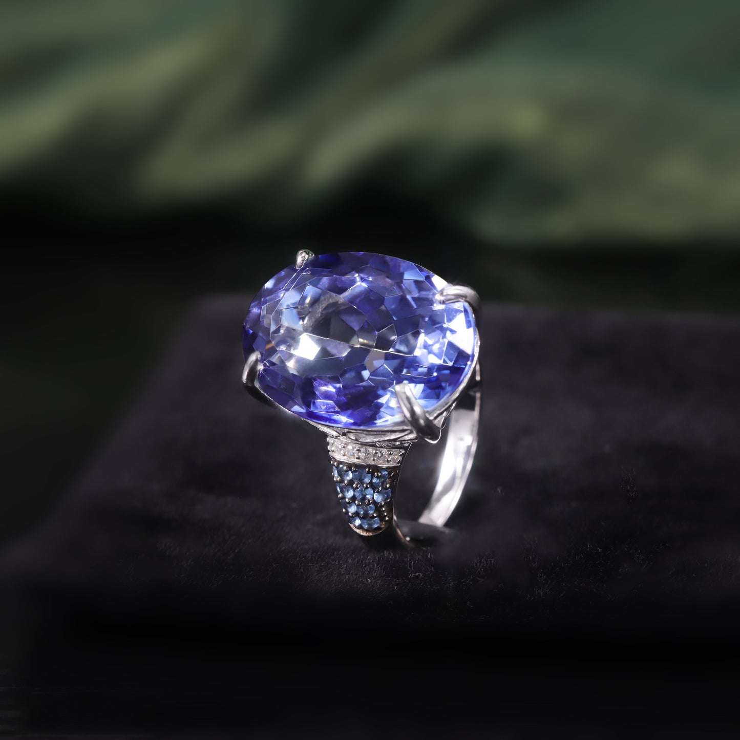 Wind17Carat Super Large Crystal Gemstone Ring Luxurious Personality s925Silver Inlaid Colorful Crystal Ring