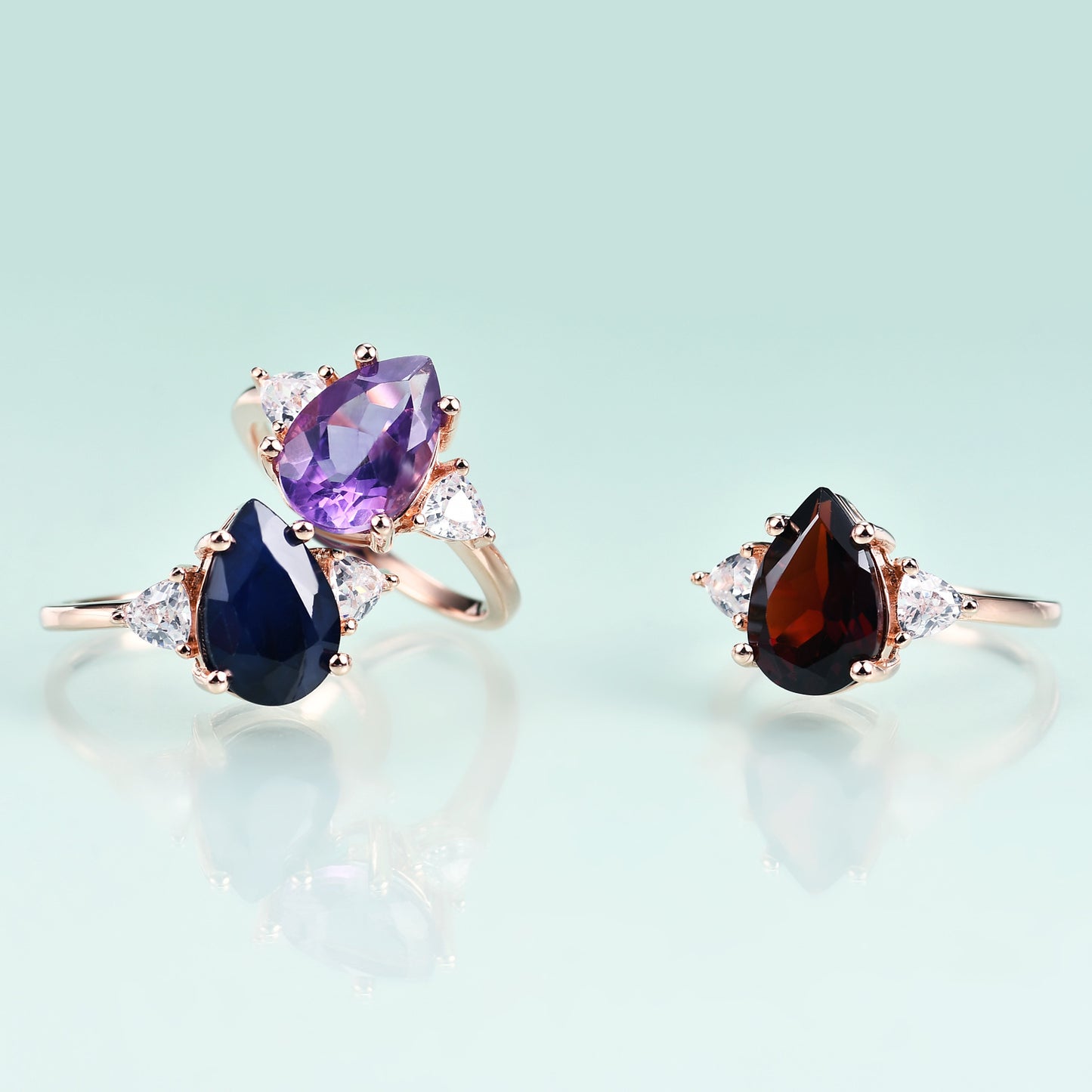 Fashion S925Sterling Silver Inlaid Sapphire Ring High-End Luxury8*12mm Gemstone Rose Gold Ring
