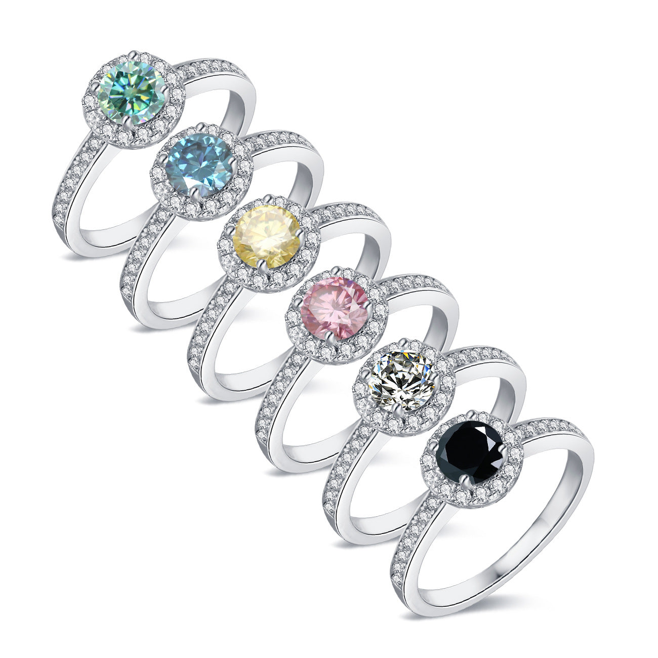 Popular Rings s925Sterling Silver Inlaid with Colorful Moissanite0.5Carat Round Wedding Ring