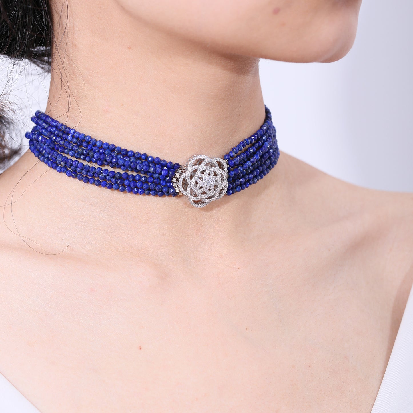 Unique Style choker Natural Ruby Lapis Lazuli Green Agate Sapphire s925Sterling Silver Beaded Necklace