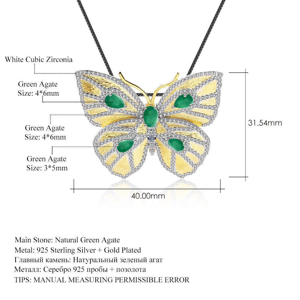Russian Luxurious Brooch Pendant Dual-use Butterfly Series Design High-end Feel s925Silver Green Agate Necklace Pendant