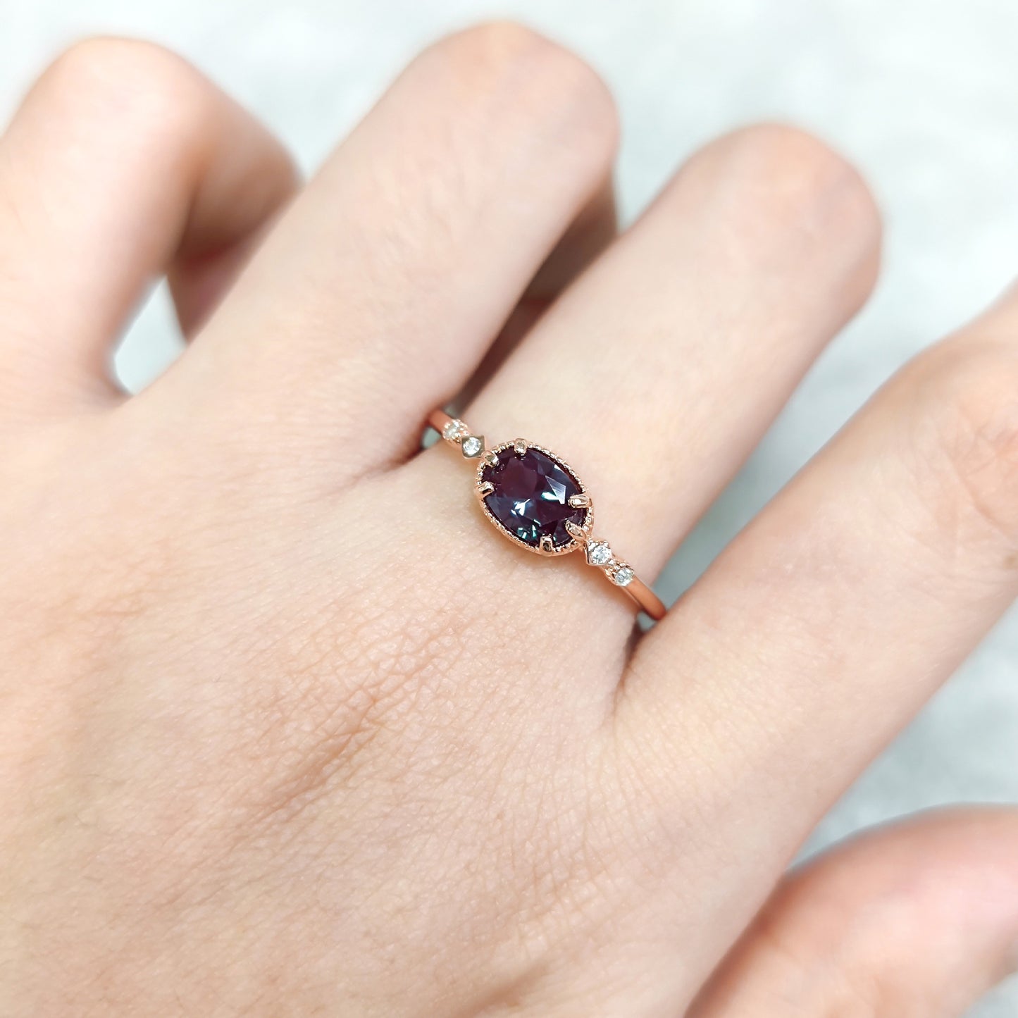 Minimalist Fresh Style Shifting Stone Ring s925Silver Inlaid Synthetic Alexandrite Gemstone Ring New Style