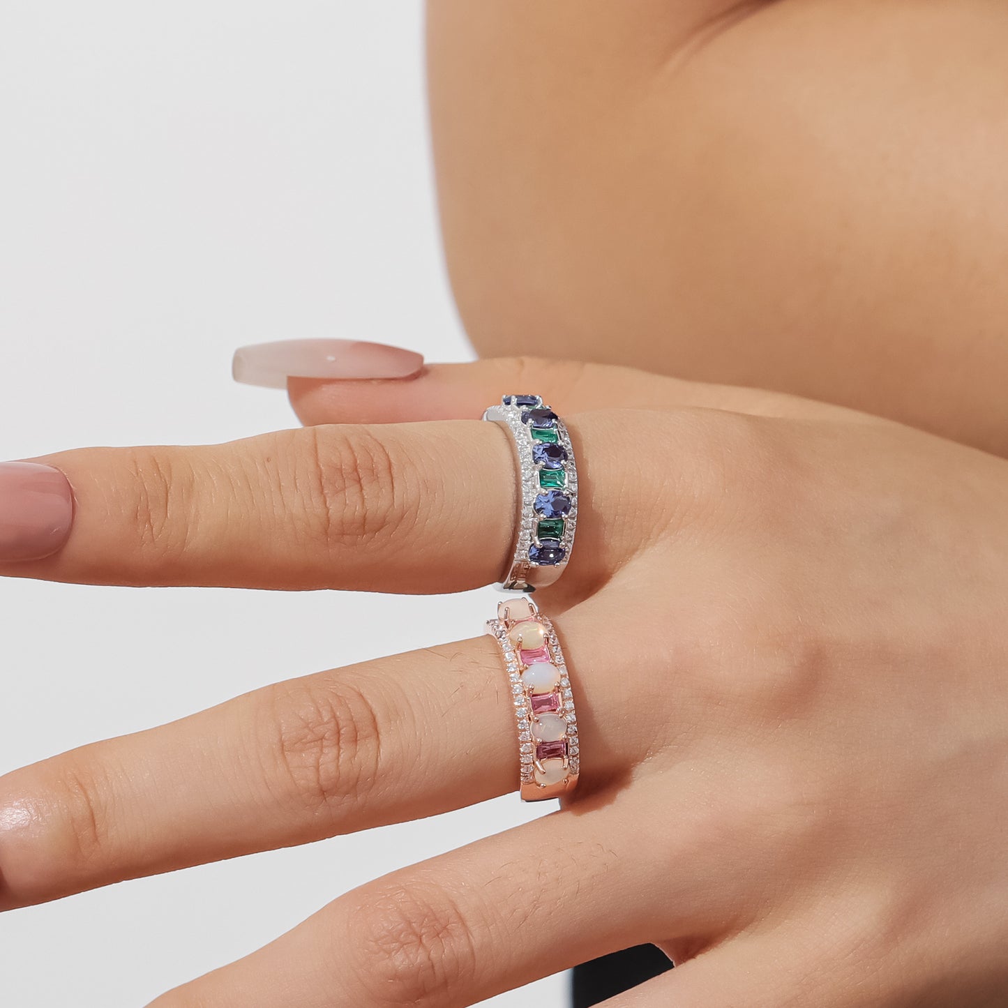 tiktok Xiaohongshu Hot-Selling Sapphire Ring s925Sterling Silver Inlaid Natural Opal Ring Australian Opal High-end Jewelry