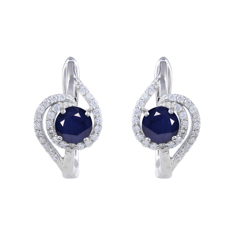 Wind natural crystal topaz earrings s925Sterling Silver Inlaid Garnet Sapphire Earrings Exquisite New Style