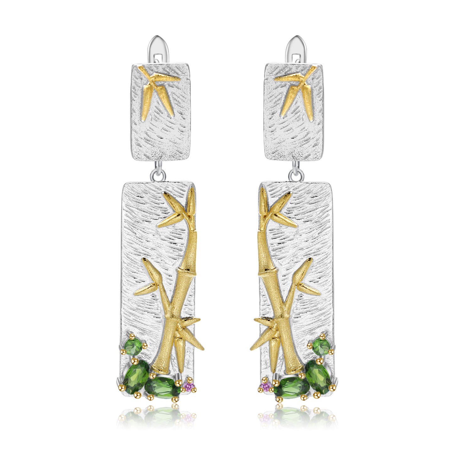 Natural Style Bamboo Gemstone Earrings S925Original Design Pure Silver Natural Translucent Topaz Amethyst Earrings