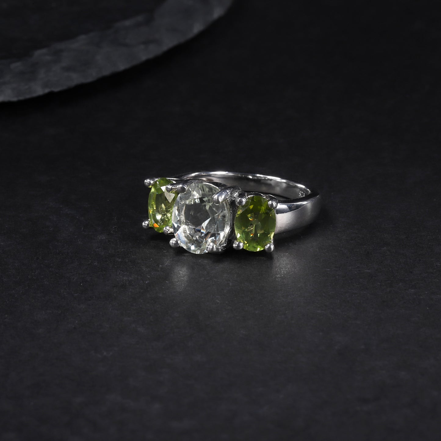 s925Silver Natural Green Amethyst Ring In Stock Direct Supply Fashionable Light Luxury Inlaid Gemstone Natural Color Gemstone Ring