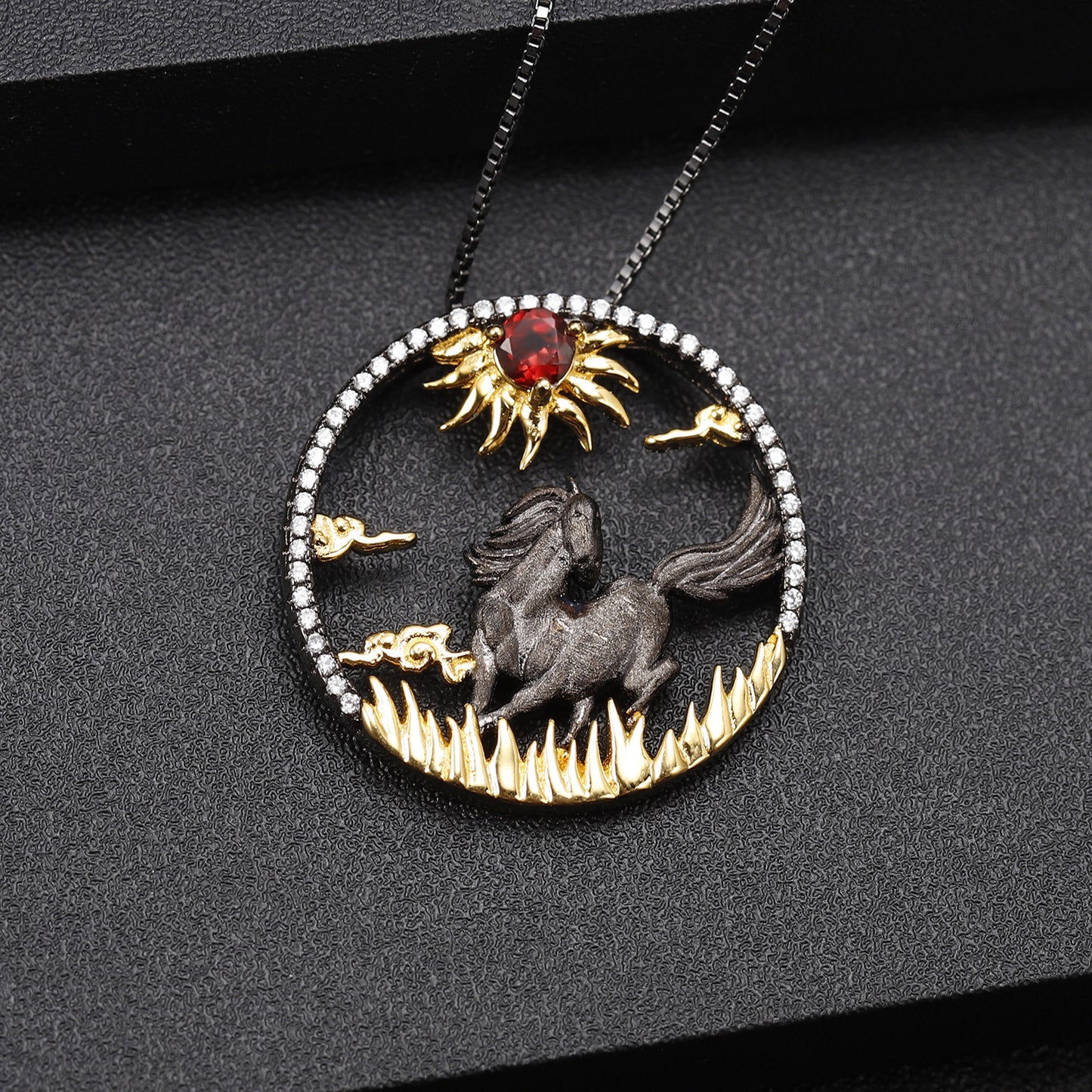 Designer Chinese Style Element Pendant Twelve Zodiac Series Horse 925Silver Natural Gemstone Necklace Pendant