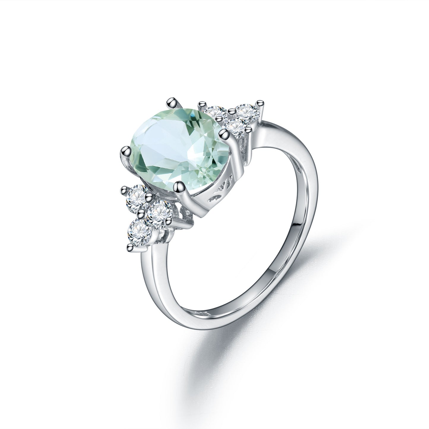 s925Sterling Silver Natural Green Amethyst Ring TikTok Fashionable Elegant Light Luxury Inlaid Natural Gemstone Ring