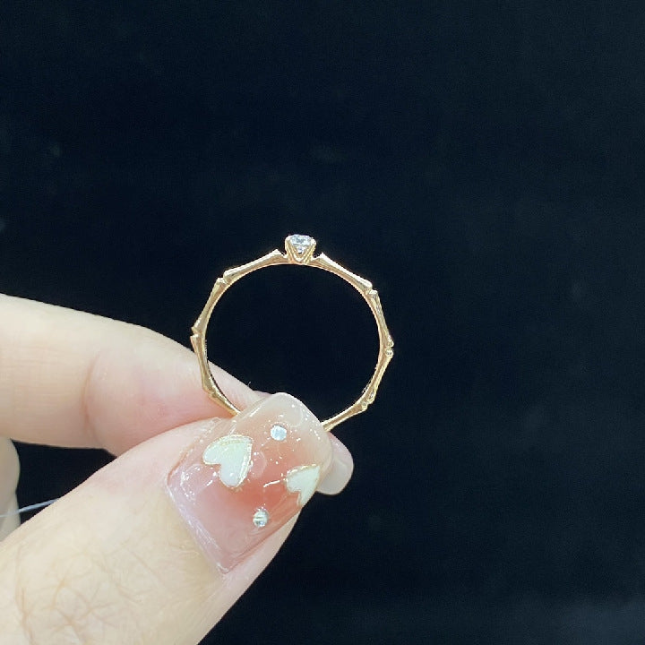 Bamboo Section18k Gold Inlaid Cultivated Diamond Ring Rose Gold Crushed Diamond Chinese Style k Gold Ring Irregular High Quality
