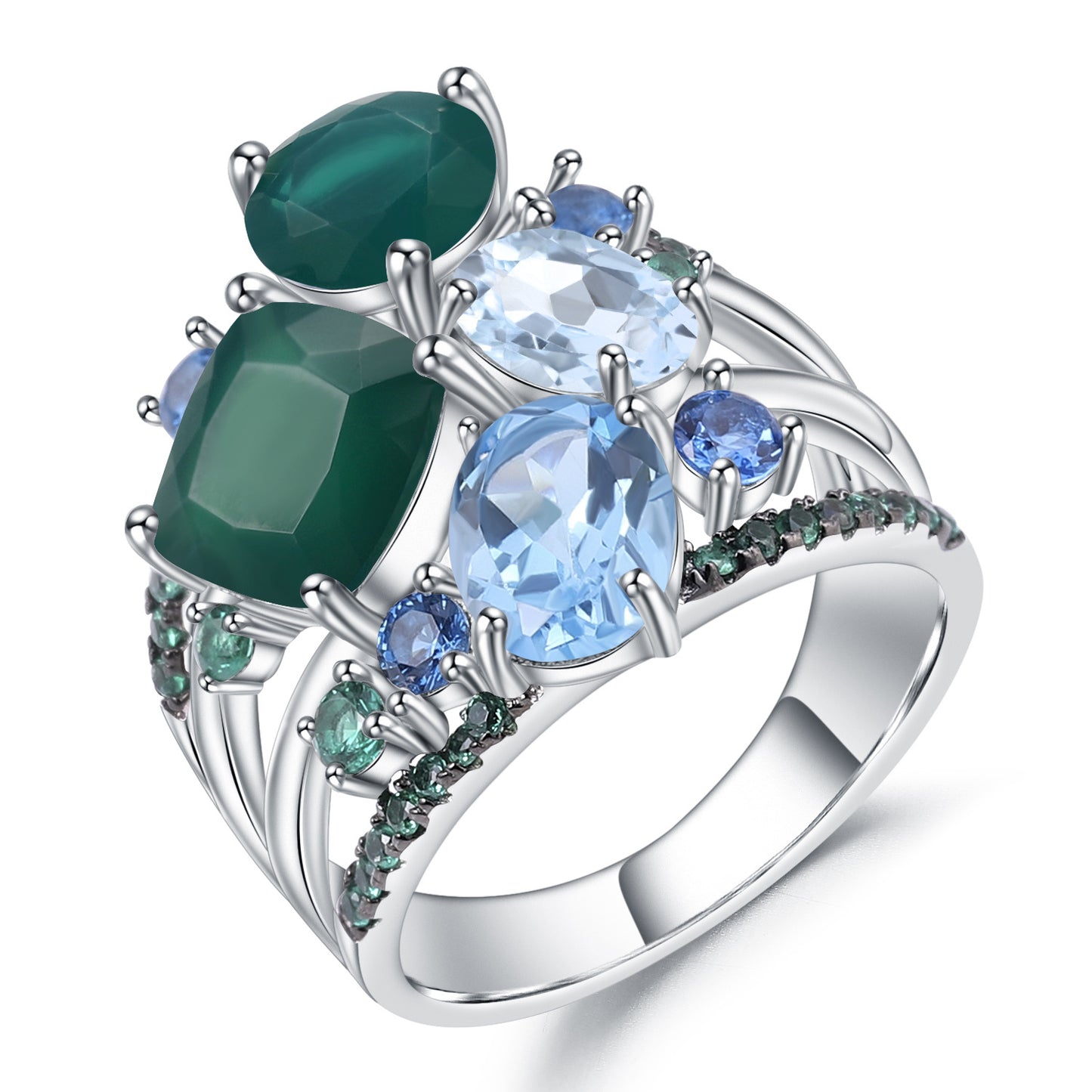 Designer Luxury Style Colorful Gemstone Ring Elegant Banquet Matching s925Sterling Silver Inlaid Gemstone Ring
