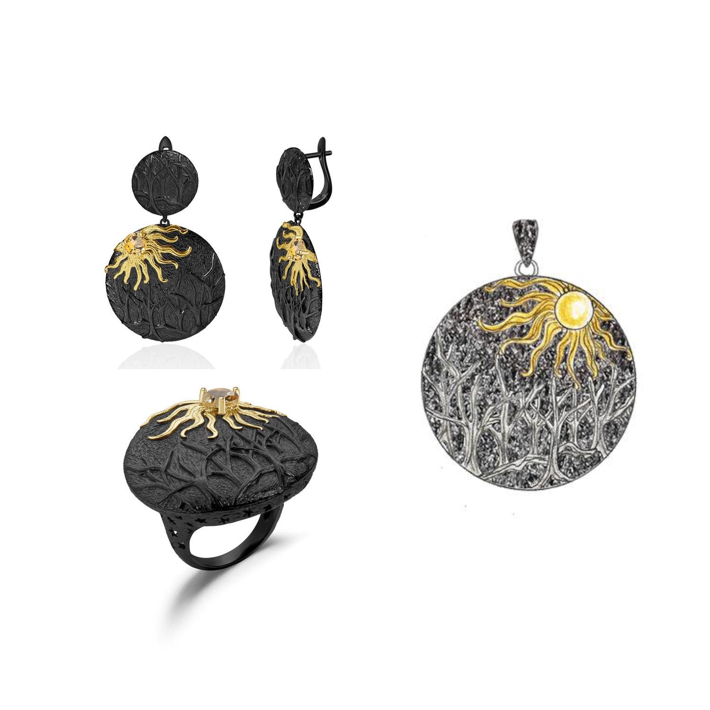 Designer Vintage Style Pendant Shan Hai Jing Kuafu Chasing the Sun Design s925Silver Natural Gemstone Necklace Pendant