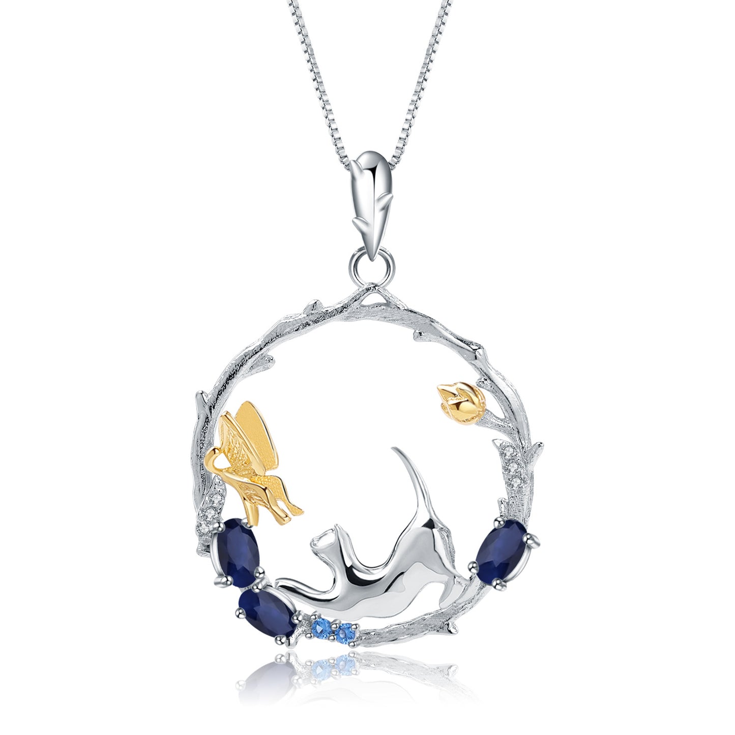 Designer Natural Gemstone Chinese Style Pendant Natural Wind Animal Design925Silver Topaz Necklace Pendant