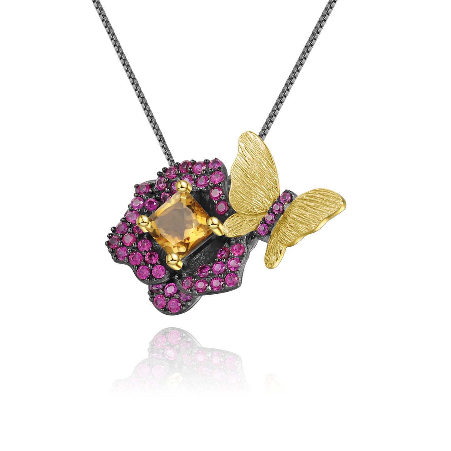Designer Natural Amethyst Brooch Pendant Dual-use Natural Style Floral Butterfly s925Sterling Silver Gemstone Necklace