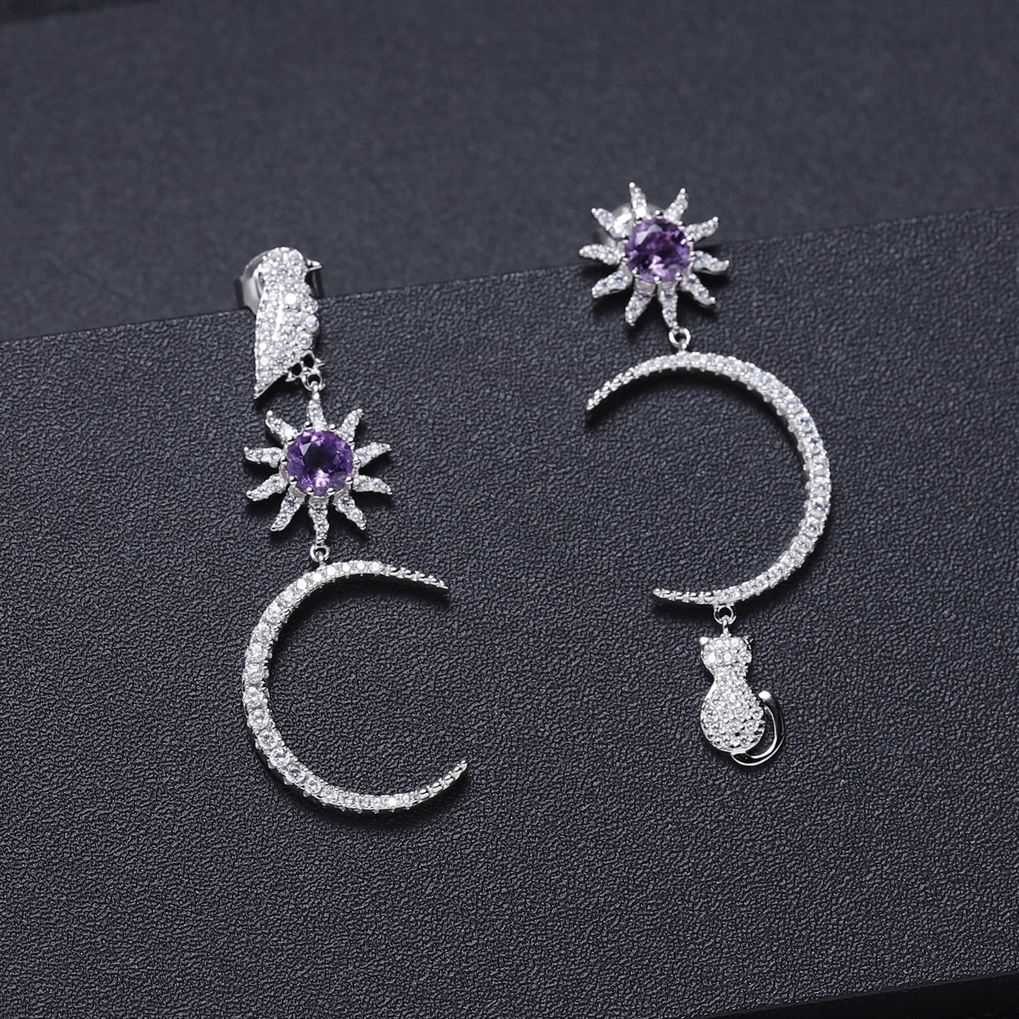 French Romantic Light Luxury Style Designer Earrings s925Silver Inlaid Gemstone Natural Amethyst Stud Earrings